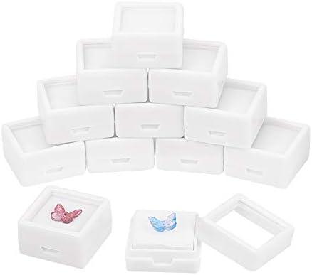 BENECREAT 36PCS White Gemstone Display Box Mini Square Acrylic Jewelry Box Container 1.2x1.2x0.6 with Clear Top Lids and Sponge for Festival Gems,Jewelry Packing