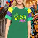 Fat Tuesday Shirt for Women La Weezy Ana T-Shirts New Orleans Carnival Tee Tops (Green, XXL)