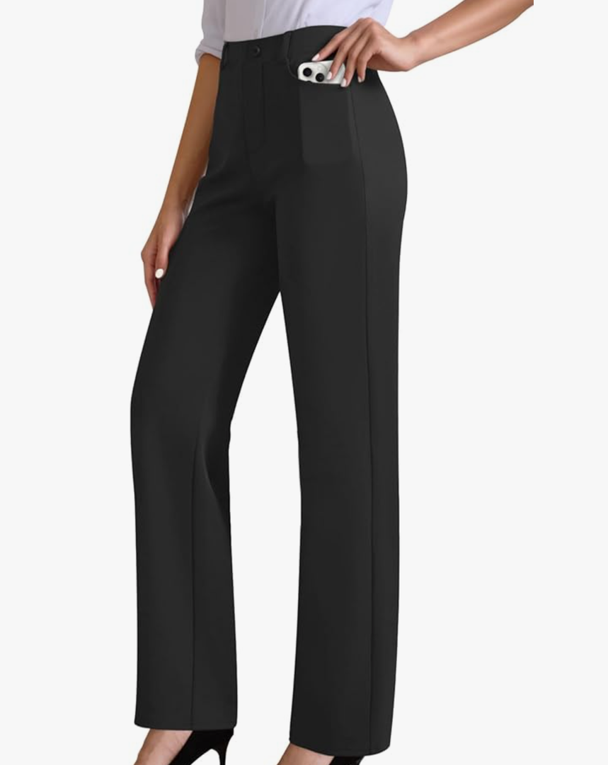 Womens Dress Pants Stretchy Work Pants High Waisted Business Trousers Pull On Casual Slacks with Pockets,L