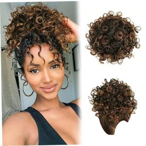 Messy Hair Bun, Curly Bun, Short Messy Bun Hair Piece Clip, Classic Tousled Curly Bun Hair Piece, Fake Synthetic Messy Bun Hair Piece for Women, Hair Bun Accessories for Updos, Hair Bun Clip, Brown