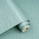 Decotalk Textured Wallpaper Peel and Stick Green Textured Wallpaper Removable Green Grasscloth Vinyl Stick and Peel 17.7"x200" Teal Grass Cloth Contact Paper for Bedroom Grasscloth Wall Paper