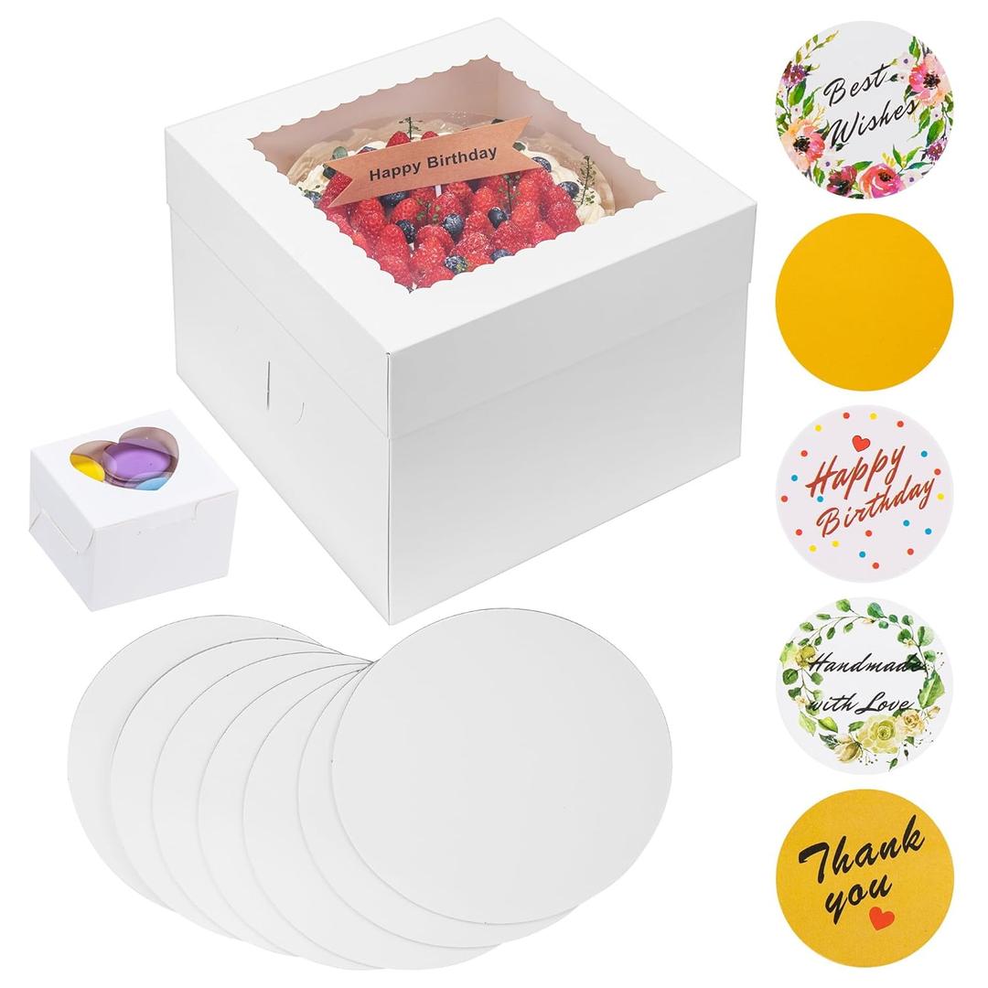 23Pcs Cake Boxes with Boards 10x10x8 Inch-(10 Boxes &10 Boards,3 Cupcake Box)&80 Stickers-Square Large White Bakery Boxes with Window for Cookies- Cake Decorating Supplies 23Pcs Cake Boxes with Boards 10x10x8 Inch-(10 Boxes &10 Boards,3 Cupcake Box)&80 Stickers-Square Large White Bakery Boxes with Window for Cookies- Cake Decorating Supplies