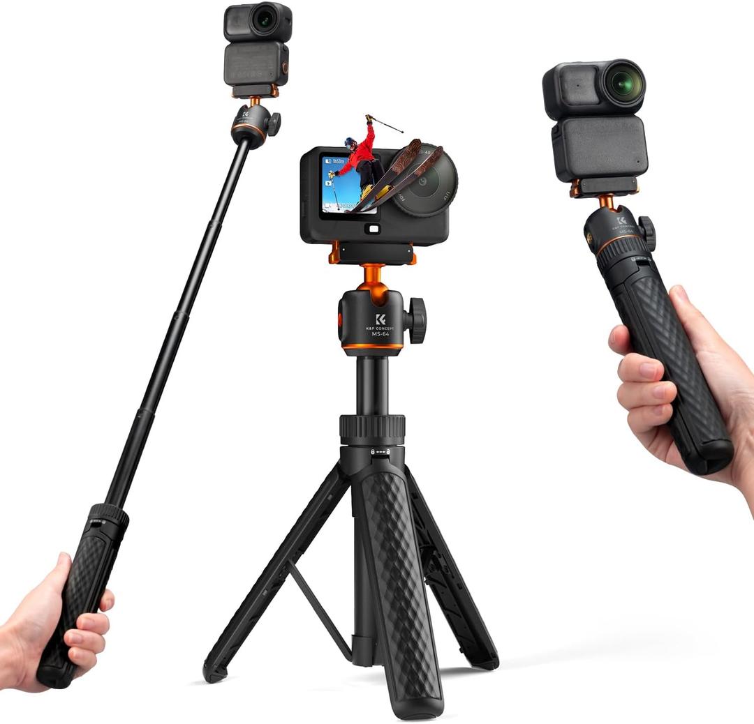 K&F CONCEPT 25.6"/65cm Magnetic Quick Release Tripod Compatible with DJI Osmo Nano/Osmo Action 6, 2-in-1 Extendable Handle with Extension Rod, 360 Ball Head Selfie Stick, Vlogging Stand/Accessories