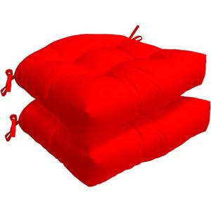 Indoor/Outdoor Chairpad with Ties, Patio Furniture Chair Cushions, Rocking Chair Cushions, Seat Cushions (Red, 19 * 19)