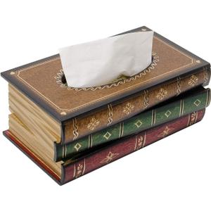 Crafted Classical Retro Wooden Antique Book Tissue Box Cover Rectangular Tissue Holder Dispenser Paper Cover Case Napkin Holder Home Decor for Bathroom living room office car kitchen