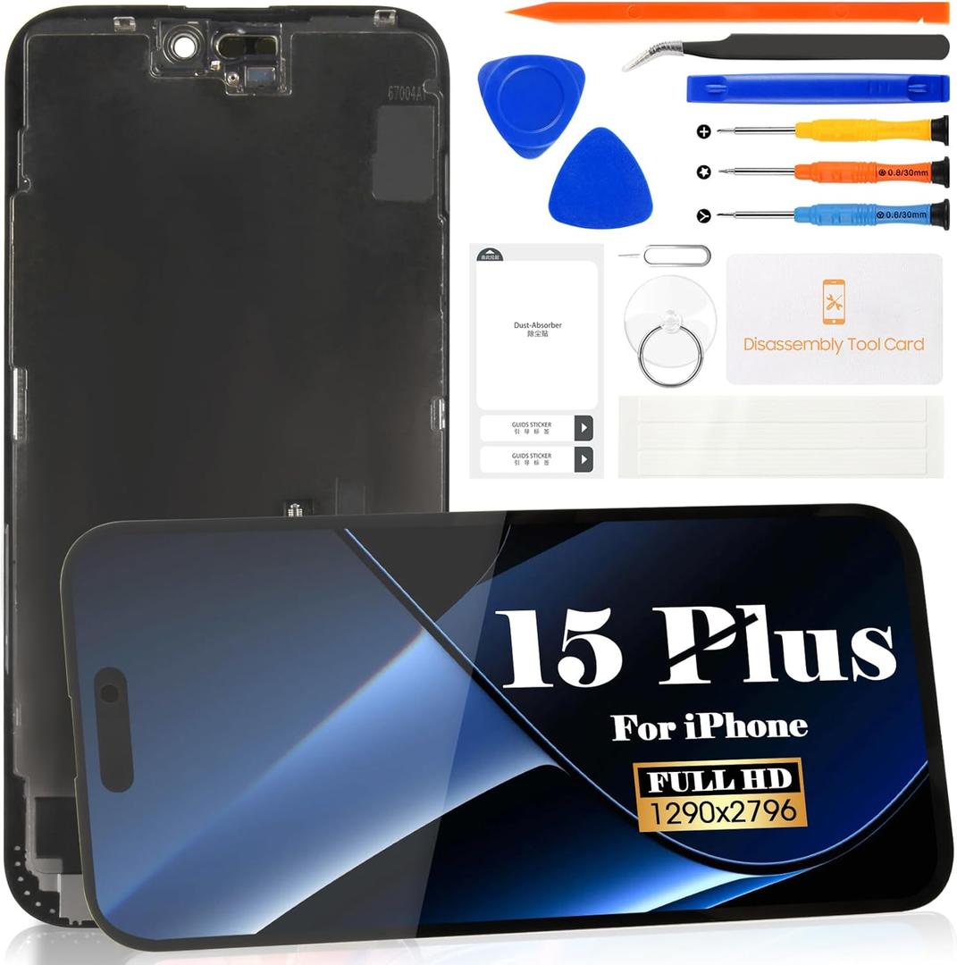 TFT for iPhone 15 Plus LCD Screen Replacement for iPhone 15 Plus LCD Display for iPhone 15 Plus A3094 A2847 A3093 A3096 Touch Screen Digitizer Assembly Repair Kits (Black) TFT for iPhone 15 Plus LCD Screen Replacement for iPhone 15 Plus LCD Display for iPhone 15 Plus A3094 A2847 A3093 A3096 Touch Screen Digitizer Assembly Repair Kits (Black)