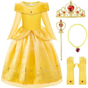 ReliBeauty Little Girls Princess Costume Dress up with Accessories, Yellow, 8-10/140