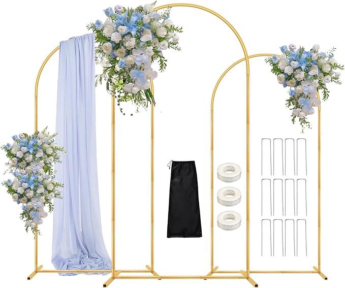 Wedding Arch Backdrop Stand, 6FT, 5FT, 4FT Set of 3 Metal Gold Balloon Arch kit Stand for Ceremony Baby Shower Birthday Bridal Party Event Background Decoration, Garden Climbing Plant Frame
