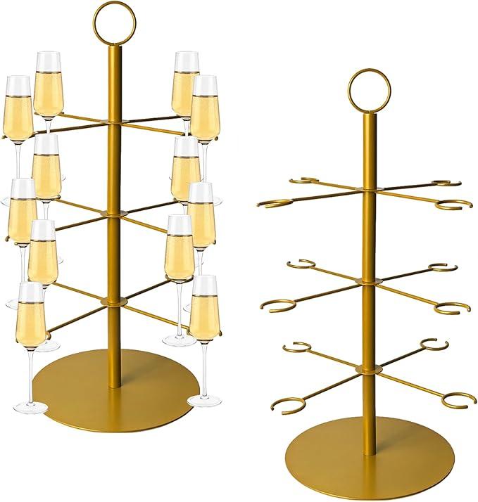 Cocktail Tree Stand - Mimosa Margarita Cups Metal Tower, Drink Towers for Christmas Parties, Champagne Martini Tower for Thanksgiving Holiday Wedding Birthday Party Gifts, Black, 3 Tier 12 Holders