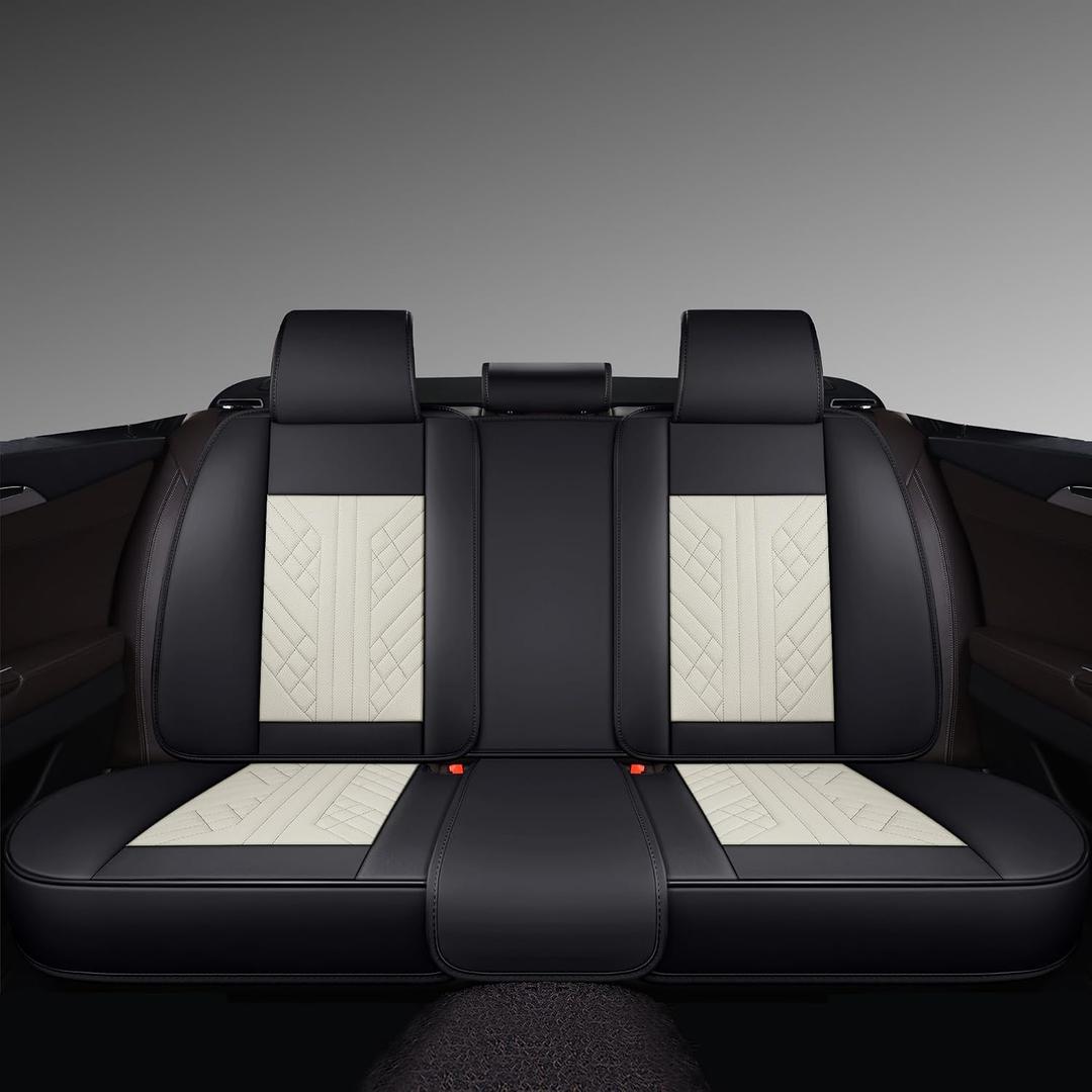 GXT Bench Seat Cover, Premium Faux Leather Bench Seat Covers for Trucks - Universal Fit for Most Sedans SUV Pick-up Truck, Durable for Long Lasting Protection(White and Black)