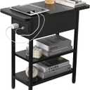 Modern End Table with Charging Station, Narrow Side Table with USB Ports & Outlets, Flip-Top Nightstand with Storage Shelf, Small Bedside Table for Living Room, Bedroom, Small Space, Black (T60-30br)