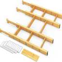 SpaceAid Bamboo Drawer Dividers with Inserts and Labels, Kitchen Adjustable Drawer Organizers, Expandable Organization for Home, Office, Dressers, 4 Dividers with 9 Inserts  2.35''H, 17''-22''L, 4 Dividers