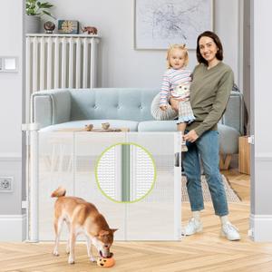 Reinforced 55" Wide Retractable Baby Gates for Doorways to Prevent Crawling Under, Outdoor Retractable Gate, Mesh Child Safety Gates for Toddlers, Indoor/Outdoor Baby Gate for Deck/Porch/Patio, White (33" Tall x 55" Wide With Reinforced Bar)
