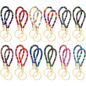 Junkin 24 Pcs Boho Bulk Keychains for Women Men Cute Designer Key Chains Accessories Christmas Employee Appreciation Gifts