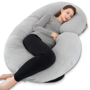 INSEN Pregnancy Pillow for Sleeping, Maternity Pillow with Jersey Cotton Cover, C Shaped Body Pillow for Pregnant Women(Grey Jersey)