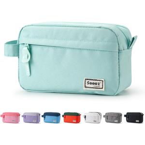 Sooez Original High Capacity Pencil Case, Big Pencil Bag Pouch Box Organizer Pen Case, Aesthetic Supply for Girls Adults, Portable Journaling Supplies with Easy Grip Handle & Loop, Mint Green, Large