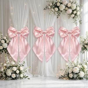 3 Pack Big Pink Bows for Coquette Room Decor, 23x11 Inch Satin Ribbon Bows, Pink Bow Decor Hanging Wall Decoration for Girl Bedroom Birthday Party Baby Shower
