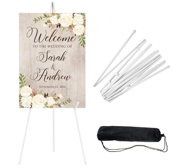 JEAWIWI 1PCS White Easel Stand for Wedding Sign Stand, 66 Inches Lightweight Adjustable Art Poster Board Stand for Display Wedding Welcome Sign, Metal Easel Stand for Painting with Portable Bag