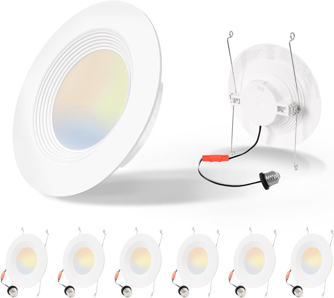 Energetic 6 Pack 5/6 Inch 5CCT LED Recessed Light Retrofit, Dimmable Can Lights with Baffle Trim, 2700K/3000K/4000K/5000K/6500K Selectable, 12.5W=100W, 950LM Downlight, IC & Wet Rated, ETL & FCC