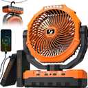 24000mAh Camping Fan - 9-Inch Detachable Rechargeable Battery Operated Fan with Light & Hook for Tent, Outdoor - USB Table Fan with 4 Speeds for Picnic, BBQ, Fishing, Travel, Hurricane