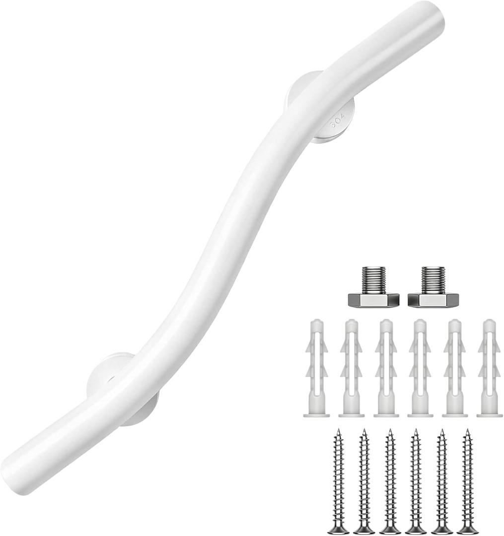 20 Inch Wave Grab Bar 1.25" Dia, White Bathroom Grab Bar, 304 Stainless Steel Handicap Grab Bars, Safety Support Handrail, Assist Bath Shower Handle for Elderly Injury Senior