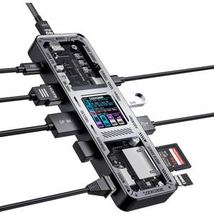 DOCKCASE Explorer Edition USB C Hub (10-in-1) with 4K@60Hz HDMI & DP, Gigabit Ethernet,1 USB-C and 3 USB-A Ports,100W Power Delivery, UHS-II TF/SD Card Slot for MacBook Air/Pro,XPS,and More