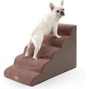 COZY KISS Wide Dog Stairs for Large Dogs 19.7" Width, Dog Step for Small Dog, Puppy or Cat, Medium Pet Ramp for High Bed or Car, High Density Foam Ladder, 19.7x33x22.4 in, Stable, 5 Step, Brown