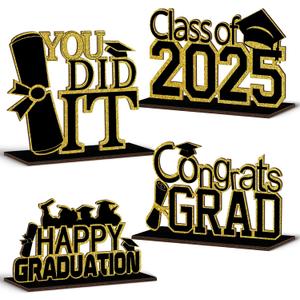 (4 Pcs) KSKSPE Graduation Decorations Party Supplies Table Centerpieces,Graduation Theme Design and Sturdy Wooden for Graduation Party Favors Decorations,Black