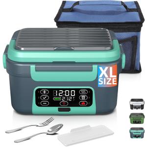 Cordless Electric Heated Lunch Box, XL 6.3Cups Rechargeable Food Warmer Lunch Box with Self Heating, Smart Timer, Adjustable Temperature, Leakproof, BPA Free, Removable Divider
