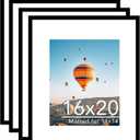 JCJMY 16x20 Picture Frame Set of 4 with 11x14 Mat, Display Photo 11x14 with Mat or 16 x 20 Without Mat, Wall Hanging Large 16 by 20 Poster Frame with Plexiglass, 4 Pack, Black