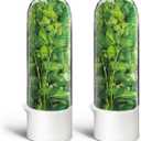 Herb Keeper for Refrigerator, Herb Saver for Refrigerator, Cilantro Container, Vegetable Preservation Bottle for Cilantro, Mint, Parsley, Asparagus, Keeps Greens Fresh for 2-3 Weeks (2PCS)