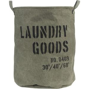 Danya B. LY952 Decorative Collapsible Portable Fabric Laundry Basket - Foldable Canvas Clothes Hamper with Handles - Khaki Green, 15 inches x 15 inches x 20 inches