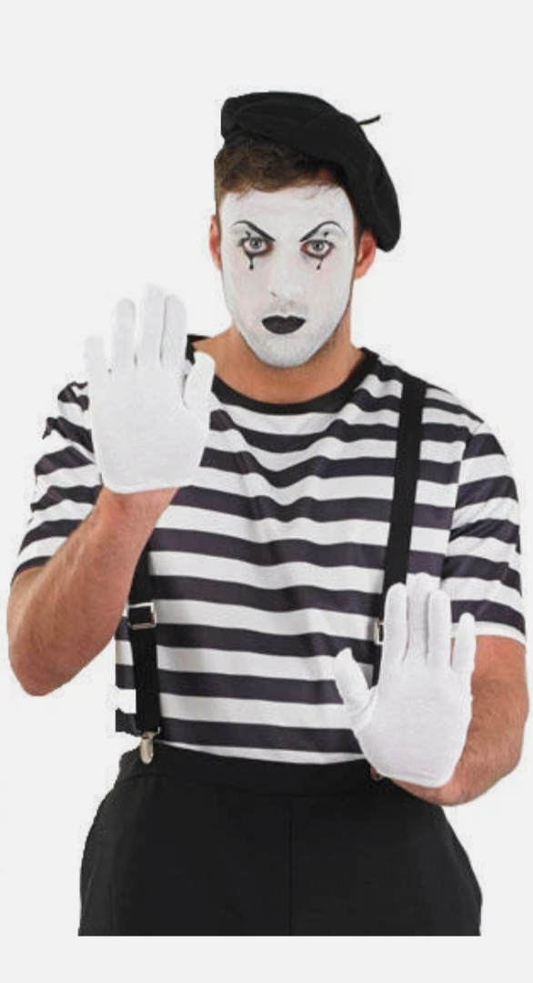French Clown Mens Fancy Dress Mime Street Artist Circus Carnival Adult Costume, XL