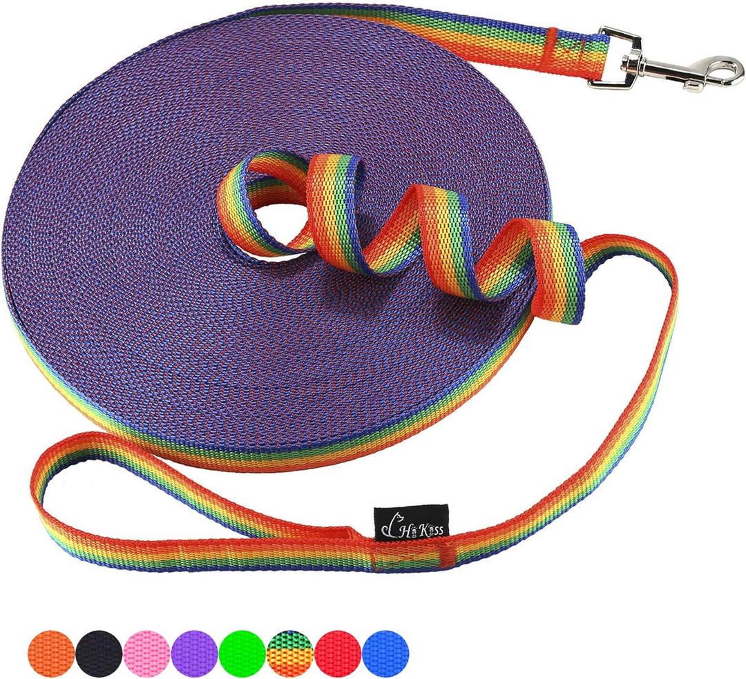 Hi Kiss Dog/Puppy Obedience Recall Training Agility Lead - 15ft 20ft 30ft 50ft 100ft Training Leash - Great for Training, Play, Camping, or Backyard (50 Feet, Rainbow)