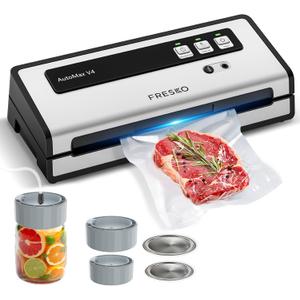 FRESKO Vacuum Sealer Machine with Automatic Bag Detection, Mason Jar Vacuum Accessory Set, Double Heat Seal, Easy to Use, Starter Kits (Silver-Black)