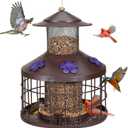 Squirrel Proof Bird Feeder with 3 Water Cups, 4.2LB Large Capacity Outdoor Hanging Bird Feeder with Metal Cage, One-Piece Design No Assembly Needed, Weather Resistant & Stylish for Garden, Yard