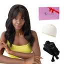 100% Human Virgin Hair Wig w/Bangs, NEW 18 inch Body Wave, 180% Density in Natural Black, 13x4 HD Lace Frontal Glueless, Incl. Travel Kit, Shower Cap, Wig Cap  Real Hair for Women
