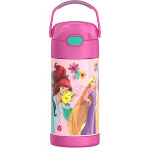 THERMOS FUNTAINER Water Bottle with Straw - 12 Ounce - Kids Stainless Steel Vacuum Insulated Water Bottle with Lid, Princesses