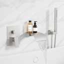 RUMOSE Wall Mount Bathtub Faucet Waterfall Tub Faucet with 2 in 1 Handheld Sprayer Brushed Nickel Modern Bathroom Tub Filler Solid Brass Single Handle Shower Set with High Flow Rough in Valve