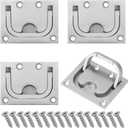 4 PCS 3 x 2.24 Inch 304 Stainless Steel Hatch Pull Flush Lift Boat Ring Hatches Pull Handle for Cabinet, Boat Hatch Latch, Drawer & More(Screws Included)