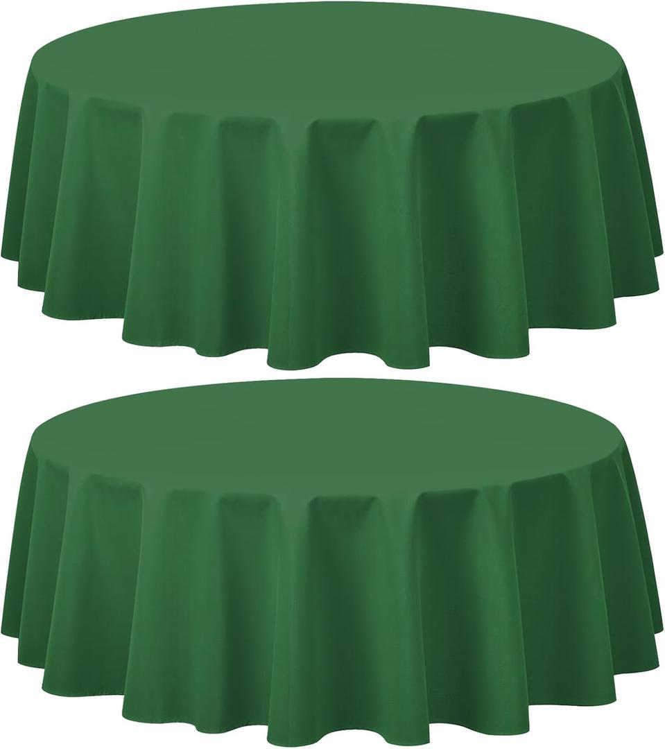 CXPSINC 2 Pack Premium Disposable Plastic Tablecloth 84" Round Table Cover for Birthdays Weddings Christmas Anniversary (Green)