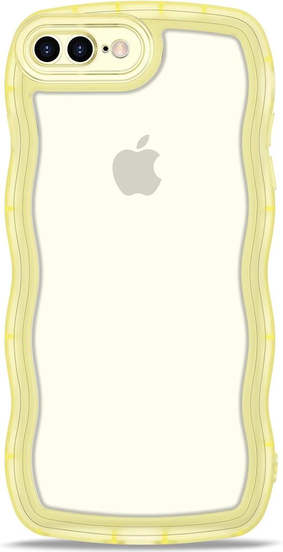 Anuck for iPhone 8 Plus & 7 Plus Case Wavy Edge Clear Back Design, Anti-slip Grip Cute Wave Curly Frame Shape Shockproof Soft TPU & Hard Bumper Protective Phone Case Cover for Women Girls Clear Yellow
