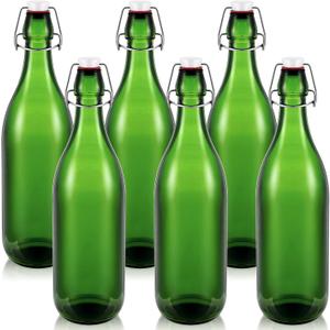 Teenyyou 6 Pcs Green Glass Bottles 1 L/ 33.75 oz Decorative Wine Bottles Flip Top Glass Water Bottle with Airtight Lid for Home Decor Garden Tree Yard Outdoor Decorations