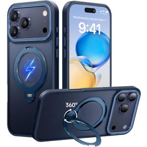360 Spin Magnetic Stand for iPhone 17 Pro Max Case, Fit for MagSafe, Mil-STD Protective Case for iPhone 17 Pro Max Phone Case with Kickstand Rotatable 6.9 inch, Deep Blue
