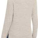 JomeDesign Long Sleeve Shirts for Women Crew Neck Sweatshirts Lightweight Sweaters Side Split Loose Casual Blouses (Beige, L)