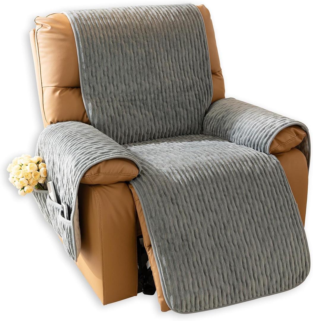 Recliner Chair Covers That Stay in Place, Waterproof Recliner Sofa Cover, Non-Slip Chair Protector, Washable Furniture Cover for Dogs, Cats and Kids (Bluegray, 23.6" Recliner Chair)