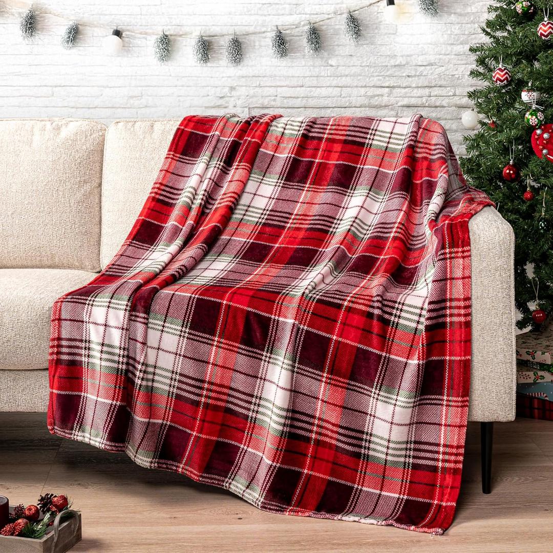 PAVILIA Christmas Throw Blanket | Holiday Christmas Red Fleece Blanket | Soft, Plush, Warm Winter Cabin Throw, 60x80 (Red Green Plaid)