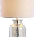 JONATHAN Y 24.5" Mercury Silver Trellis Glass Table Lamp for Living Room, White Linen Shade, Modern Bedside Nightstand Lamp for Bedroom, LED Bulb Included, UL Listed (JYL1084A)