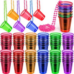 36 Pack Shot Glass on Beaded Necklaces, Disposable Plastic Shot Cups Bachelorette, Bulk Adult Mini Shot Glasses for Drinking Party, Birthday, Wedding, Mardi Gras, St. Patrick's Day, 2 Oz