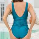 VECENEY Women V Neck Side Cutouts Tummy Control One Piece Swimsuit Green M (Green, M)